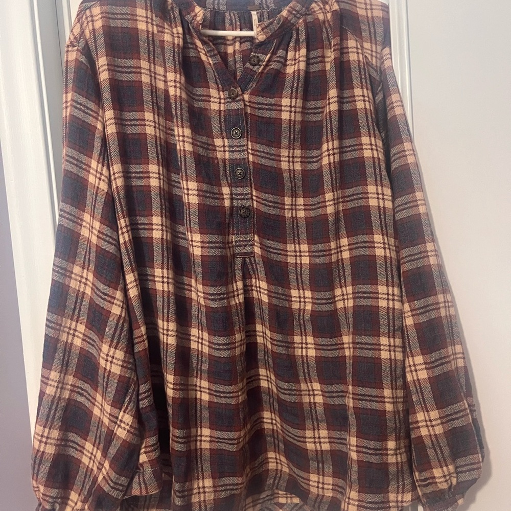 Free People Plaid Button-Up Blouse